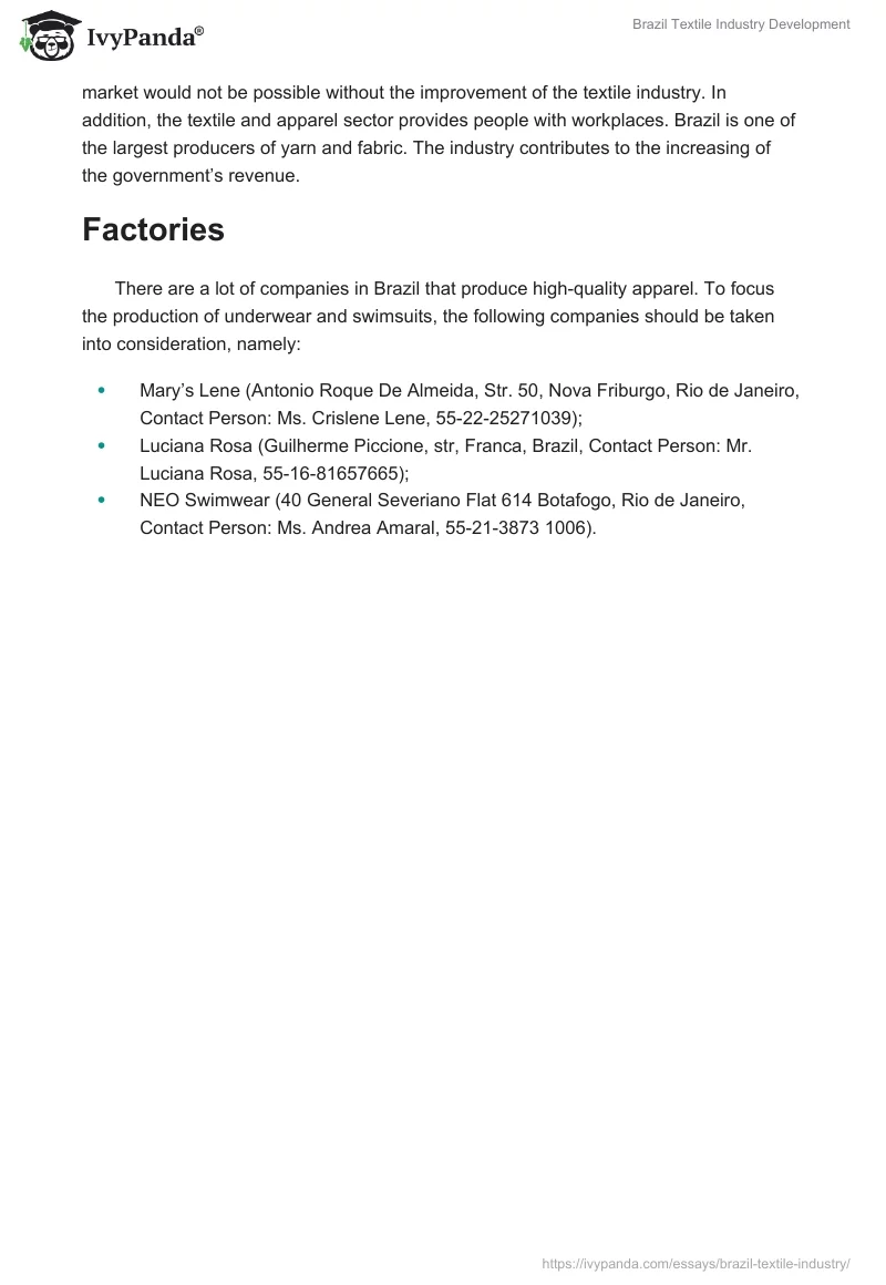 Brazil Textile Industry Development. Page 3
