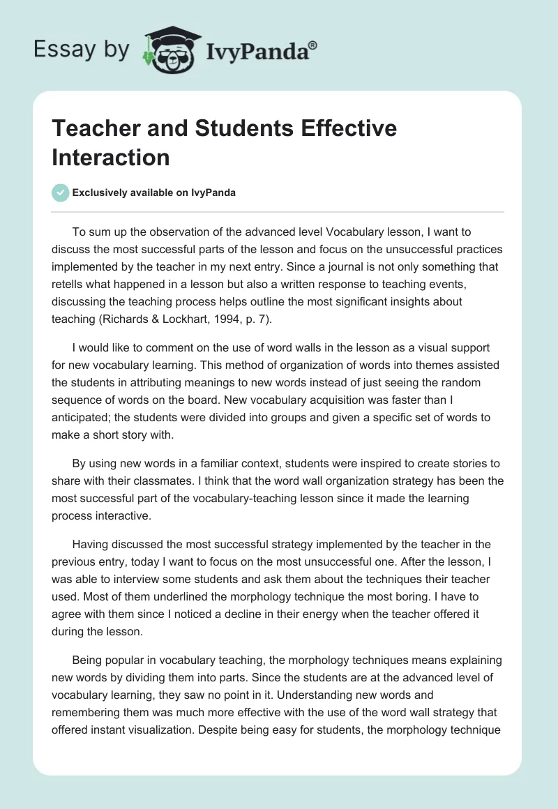 Teacher and Students Effective Interaction. Page 1