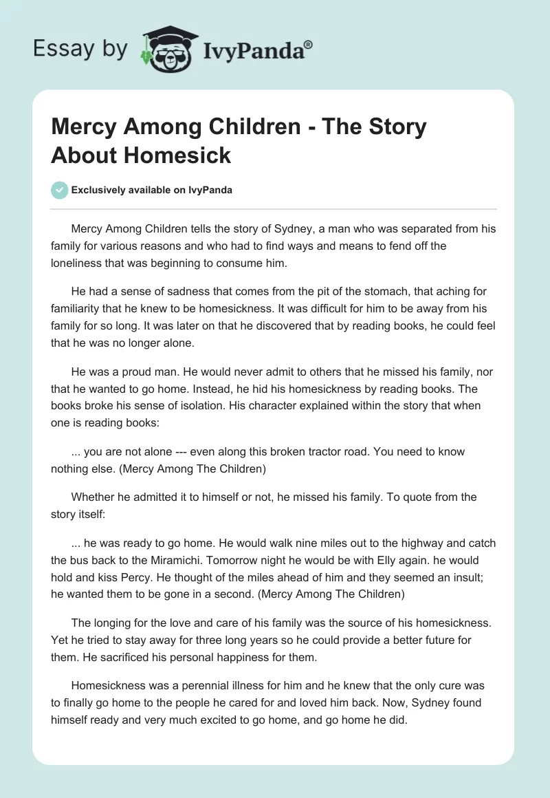 Mercy Among Children - The Story About Homesick. Page 1