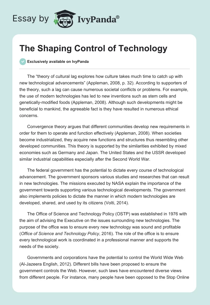 The Shaping Control of Technology. Page 1