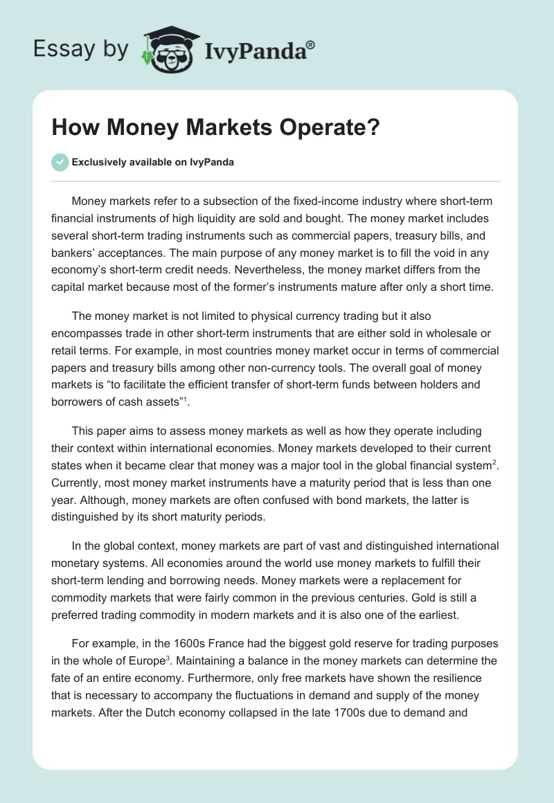 How Money Markets Operate?. Page 1