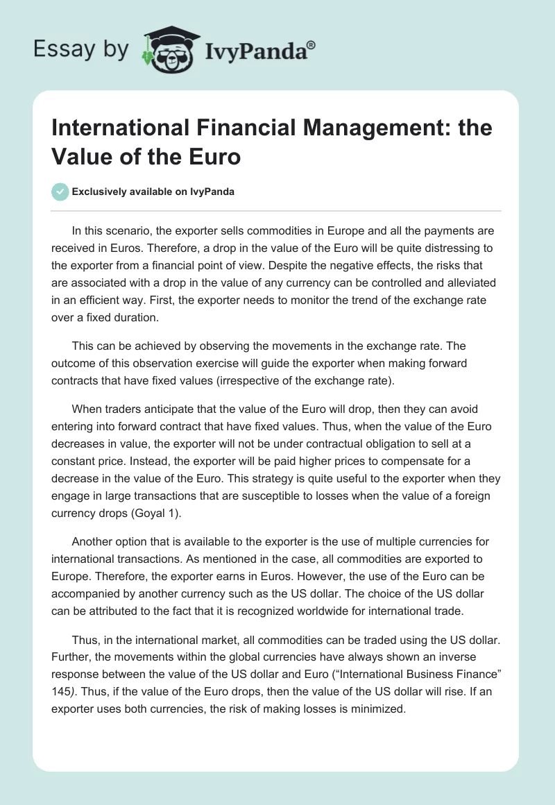 International Financial Management: the Value of the Euro. Page 1