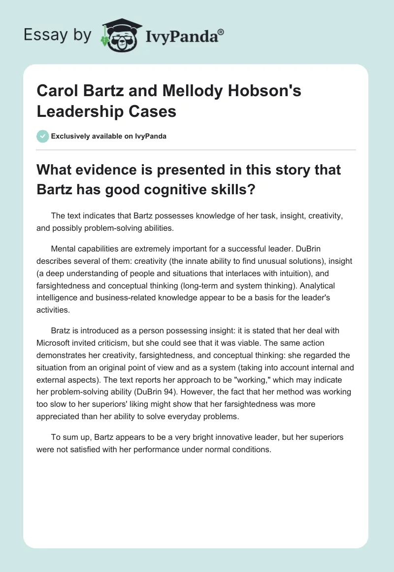 Carol Bartz and Mellody Hobson's Leadership Cases. Page 1