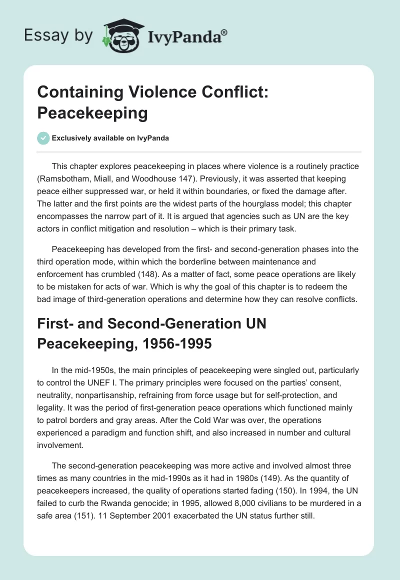 Containing Violence Conflict: Peacekeeping. Page 1