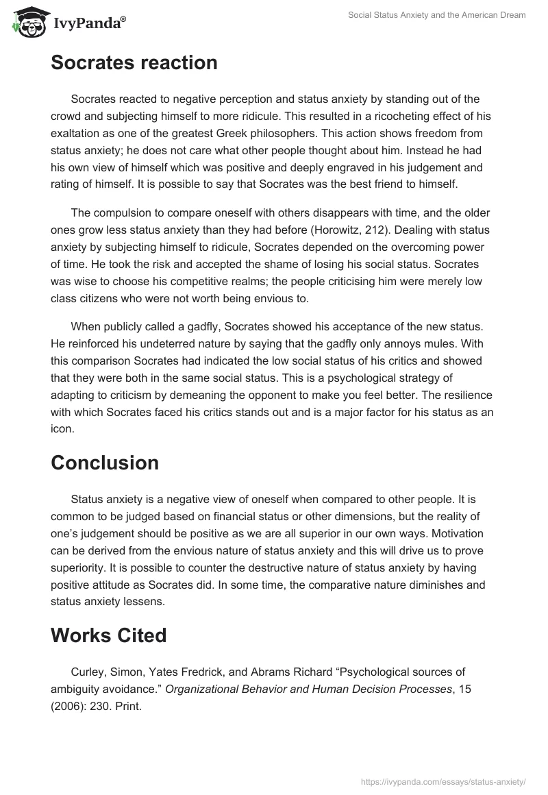 Social Status Anxiety and the American Dream. Page 2