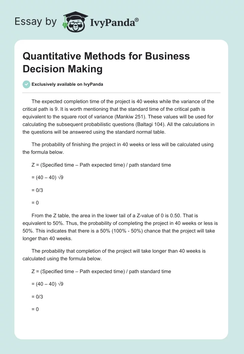 Quantitative Methods for Business Decision Making. Page 1