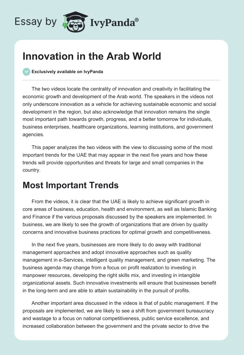 Innovation in the Arab World. Page 1