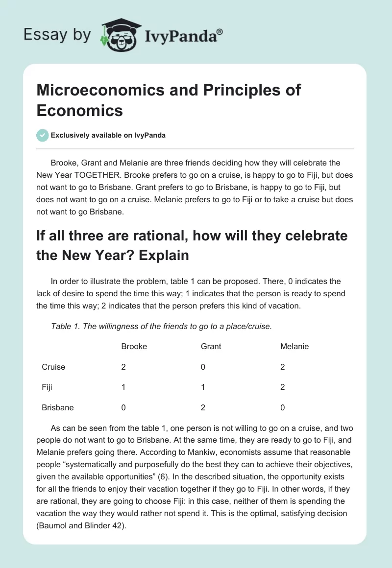 Microeconomics and Principles of Economics. Page 1
