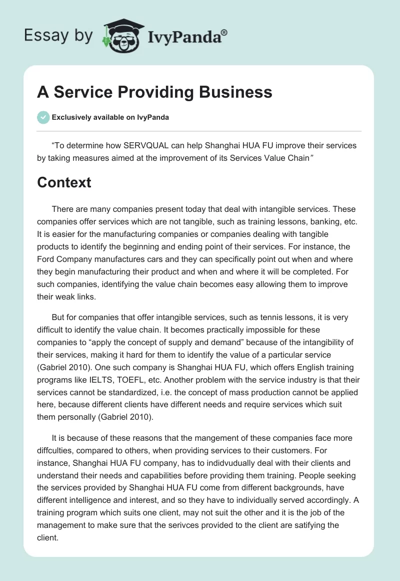 A Service Providing Business. Page 1