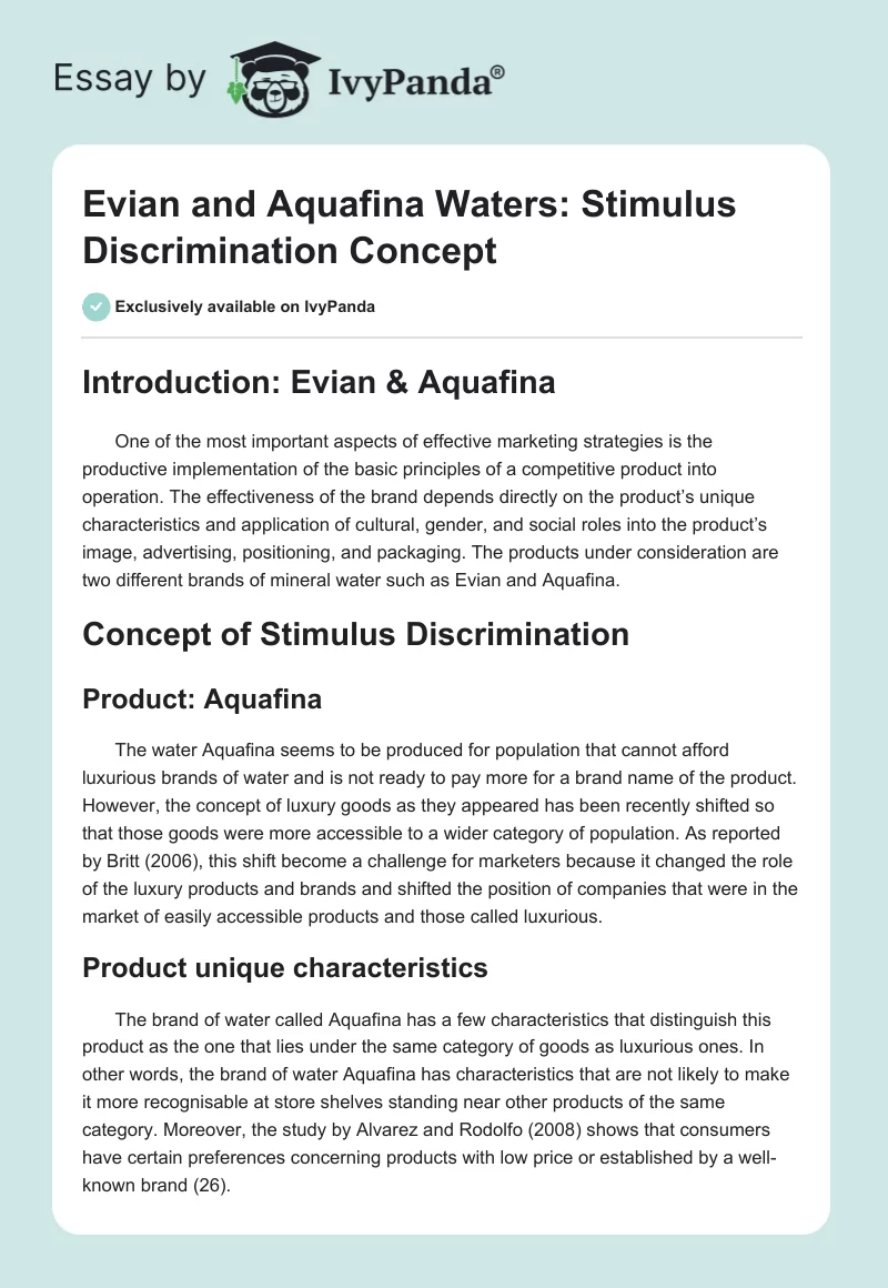 Evian and Aquafina Waters: Stimulus Discrimination Concept. Page 1