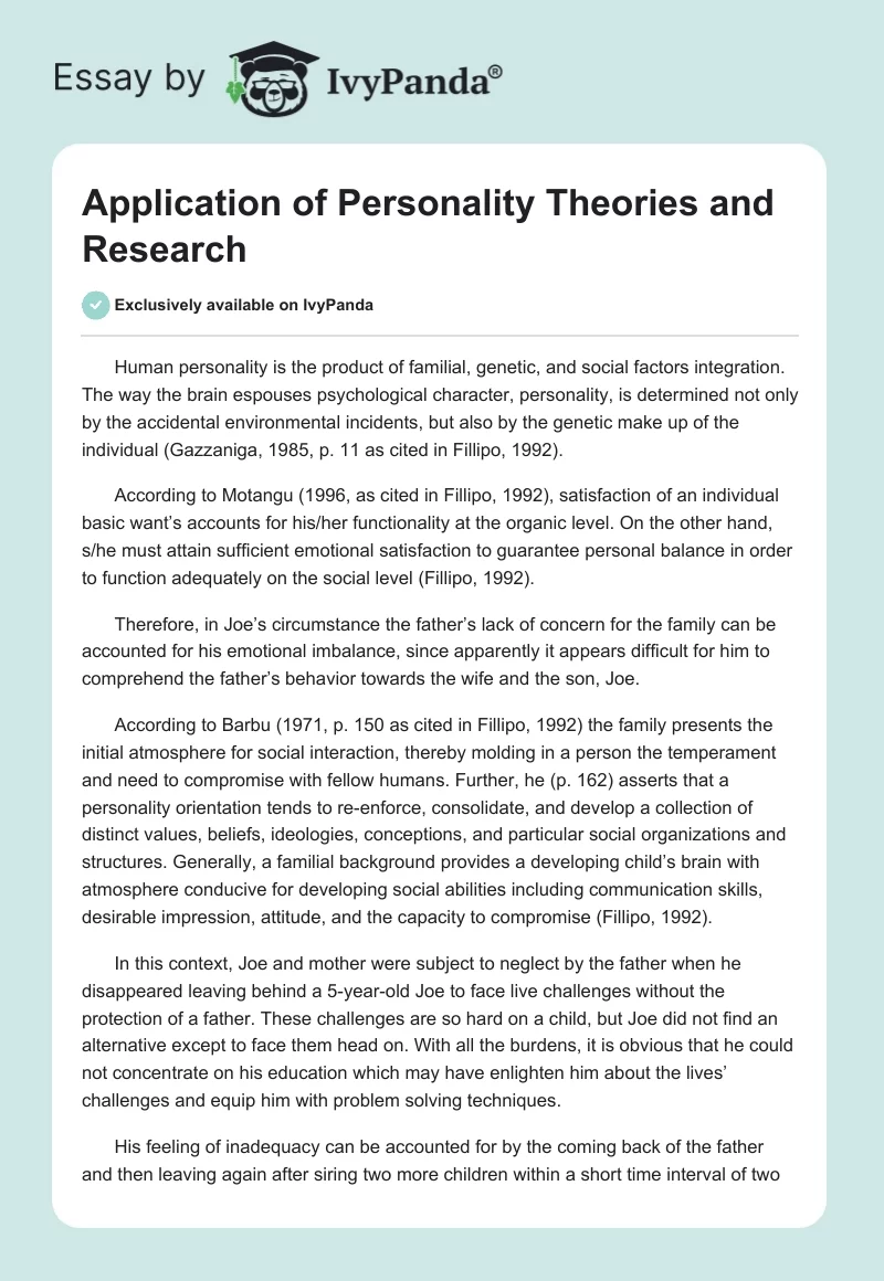 Application of Personality Theories and Research. Page 1