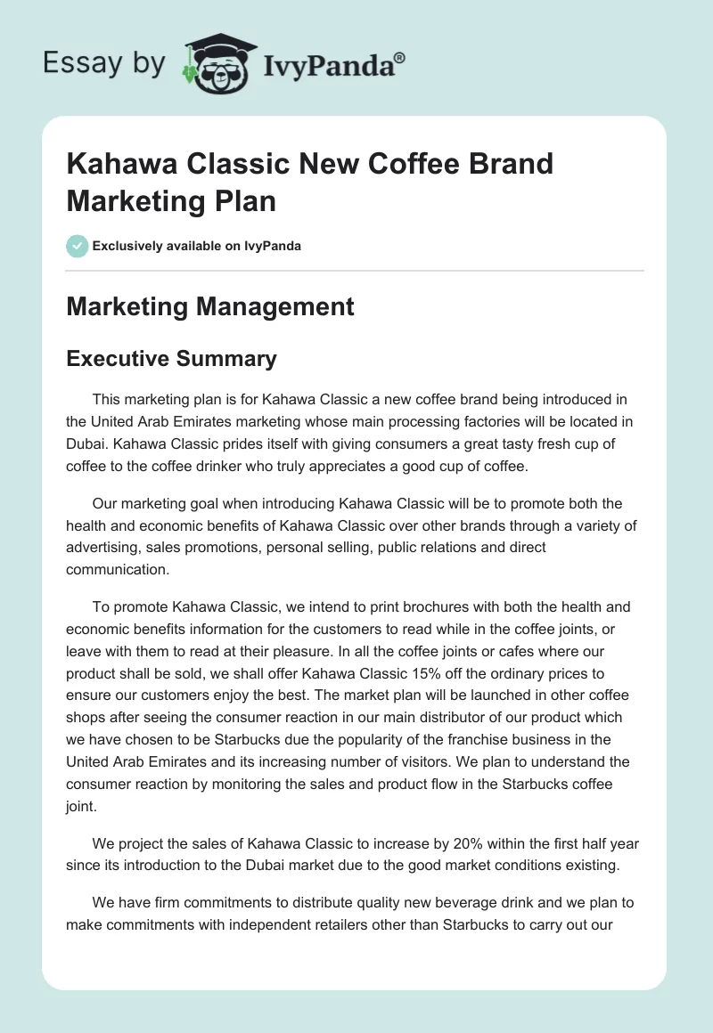 Kahawa Classic New Coffee Brand Marketing Plan. Page 1
