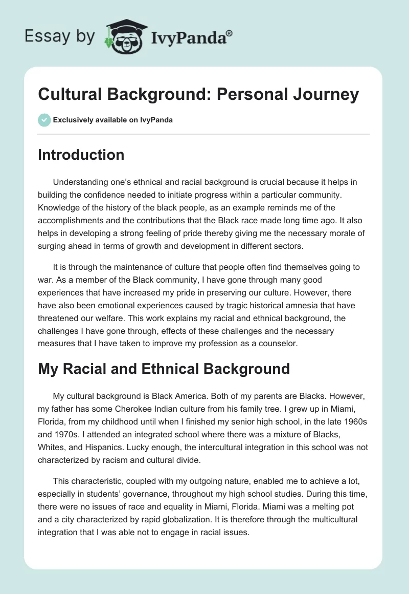 Cultural Background: Personal Journey. Page 1