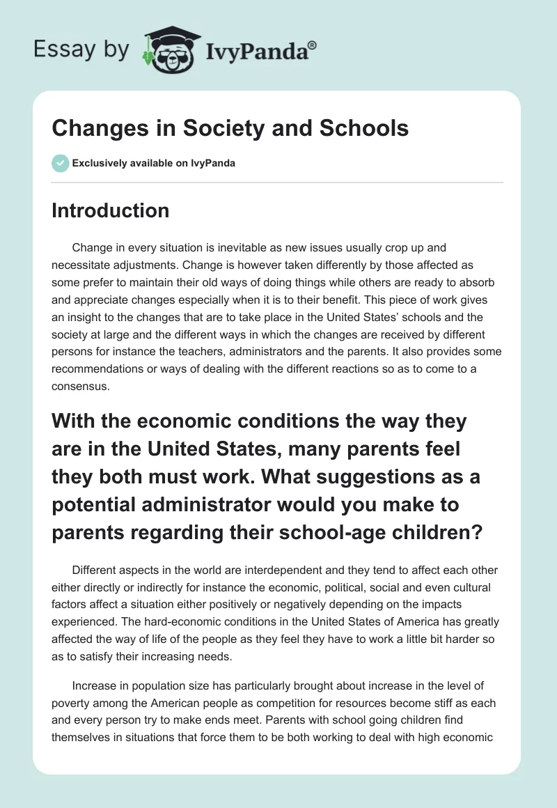 Changes in Society and Schools. Page 1