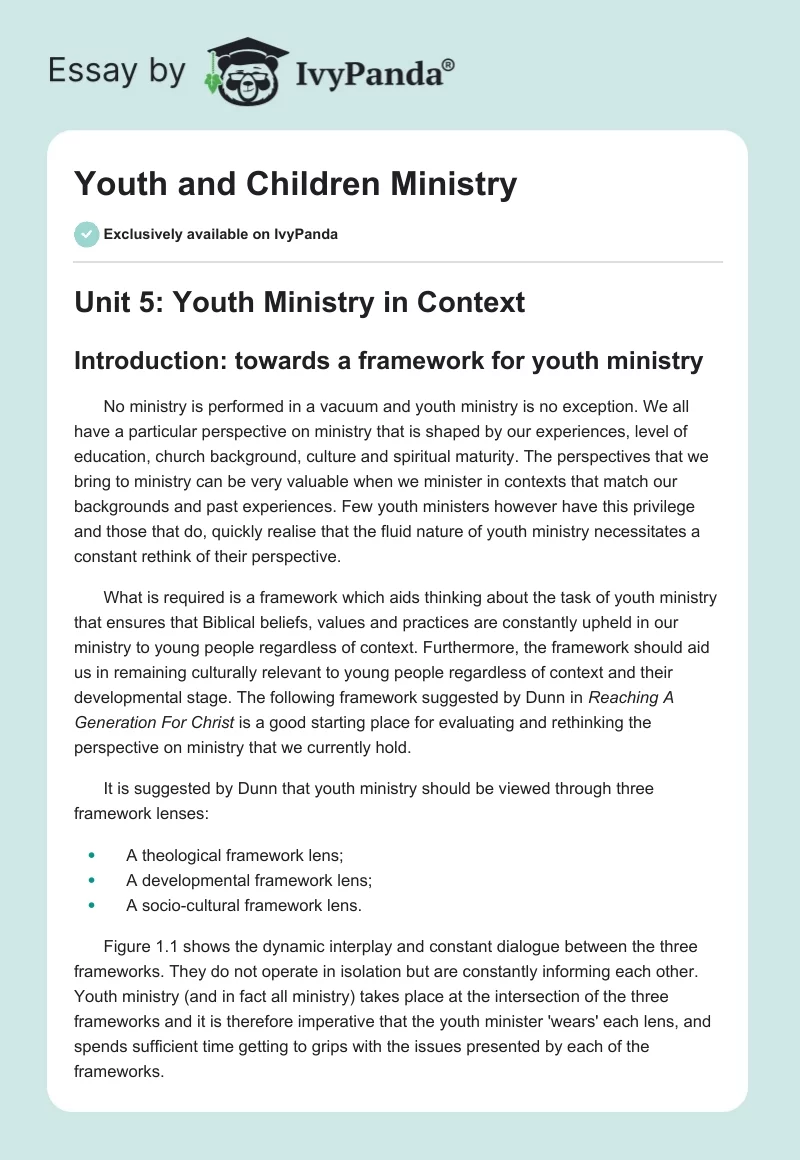 Youth and Children Ministry. Page 1