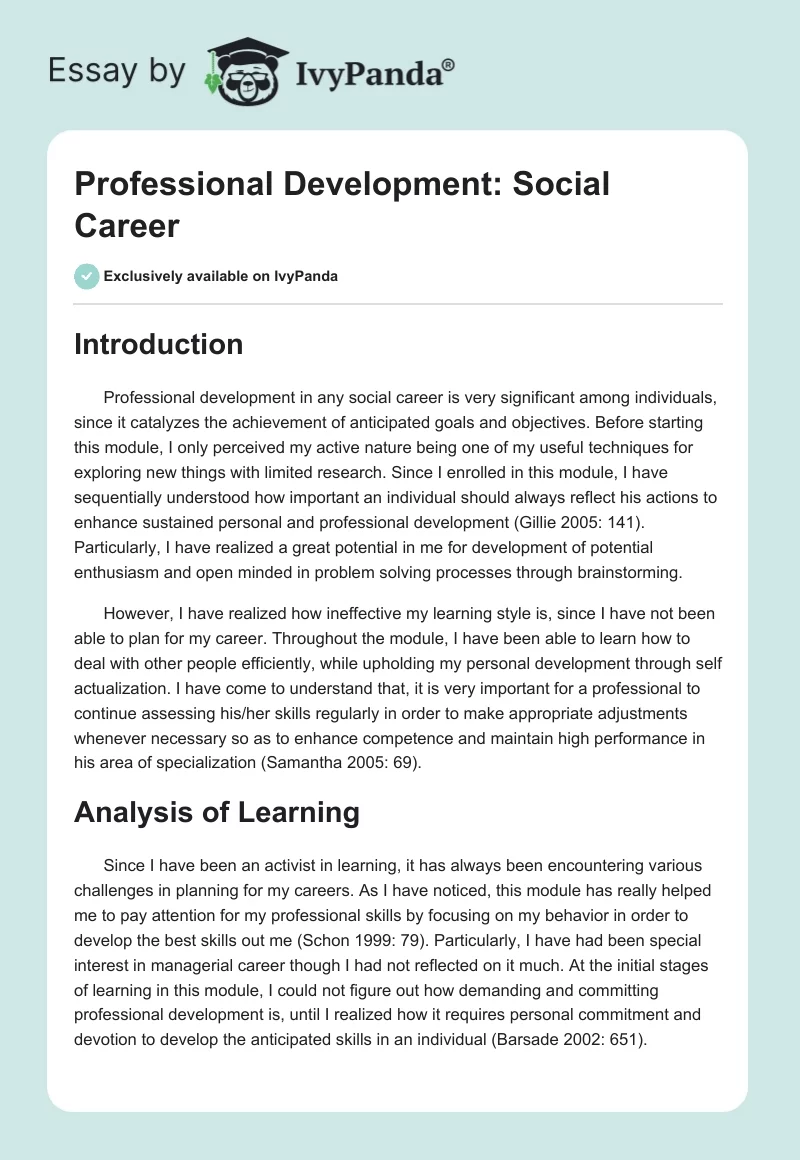 Professional Development: Social Career. Page 1
