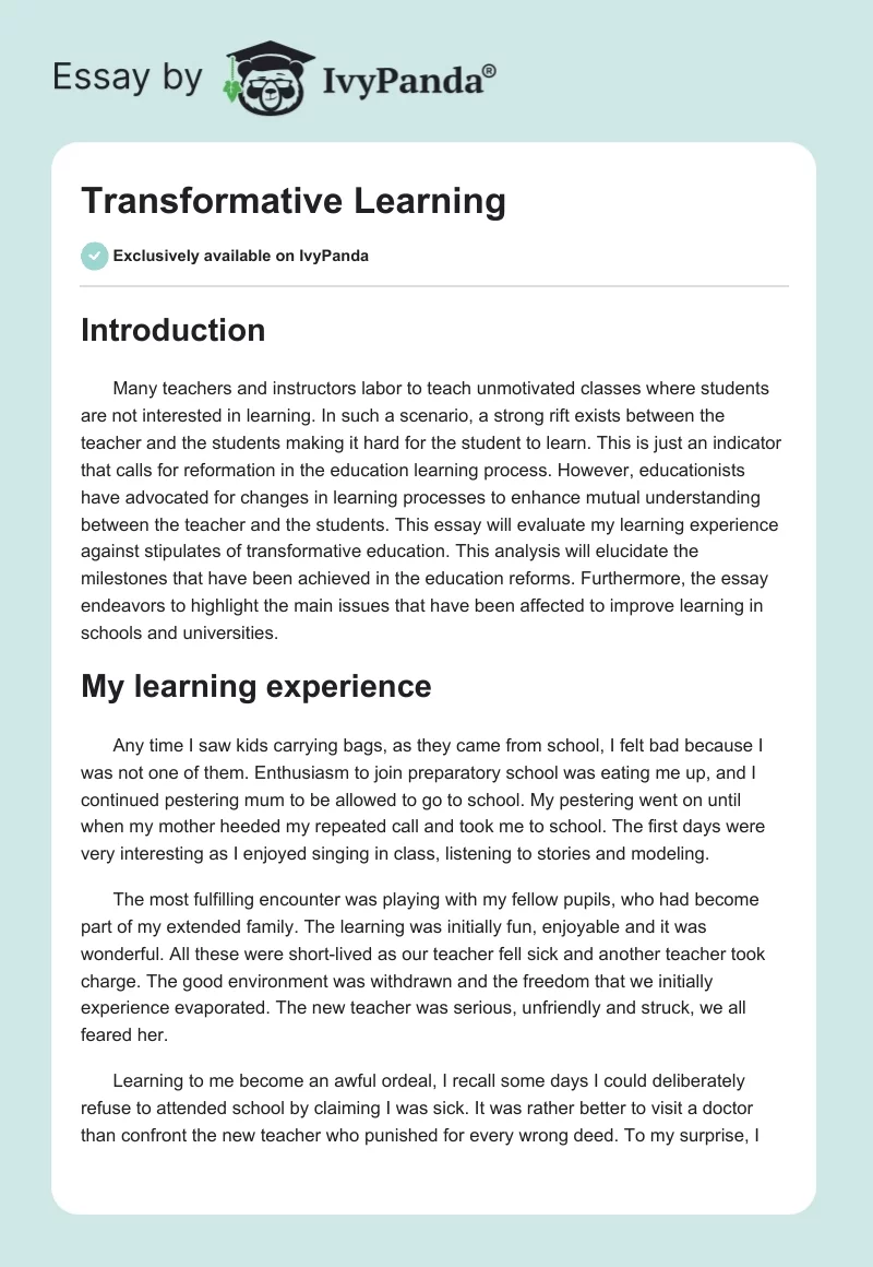 Transformative Learning. Page 1