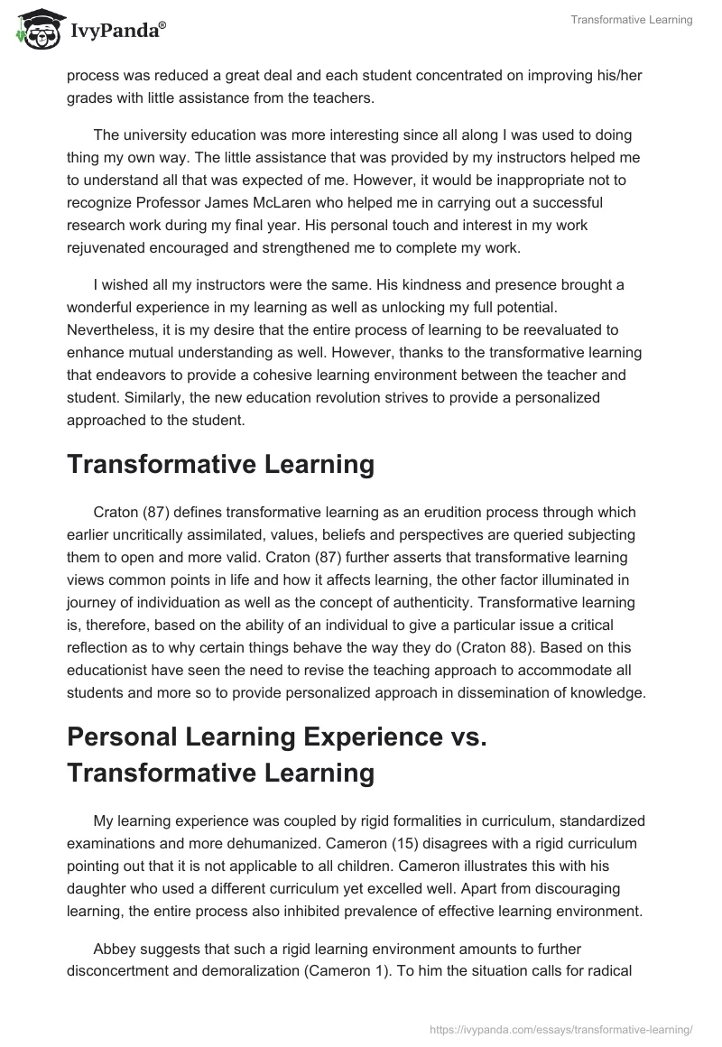Transformative Learning. Page 3