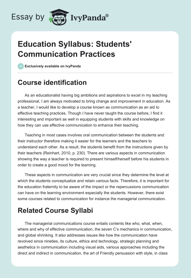Education Syllabus: Students' Communication Practices. Page 1