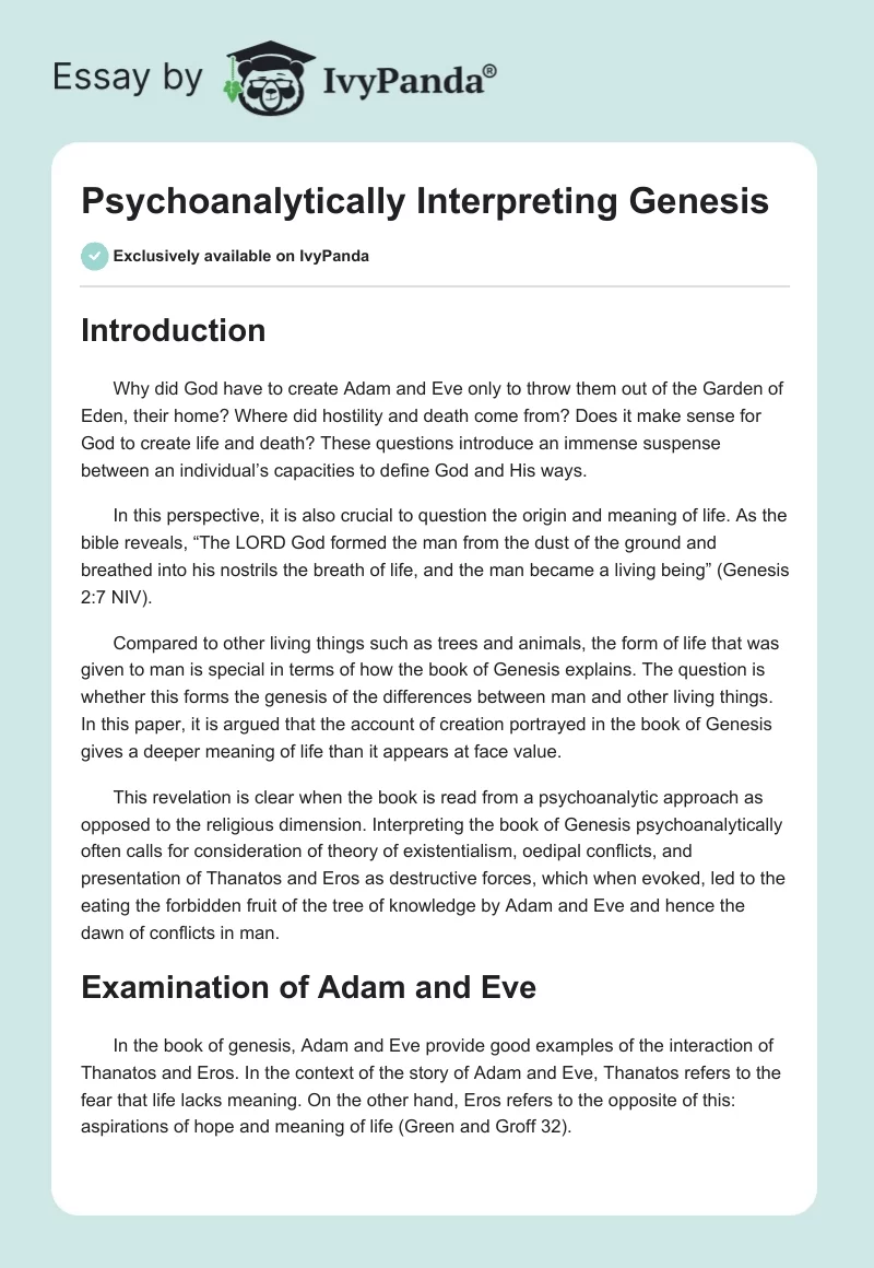 Psychoanalytically Interpreting Genesis. Page 1