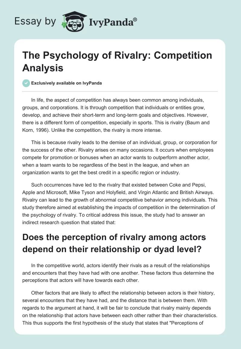 The Psychology of Rivalry: Competition Analysis. Page 1