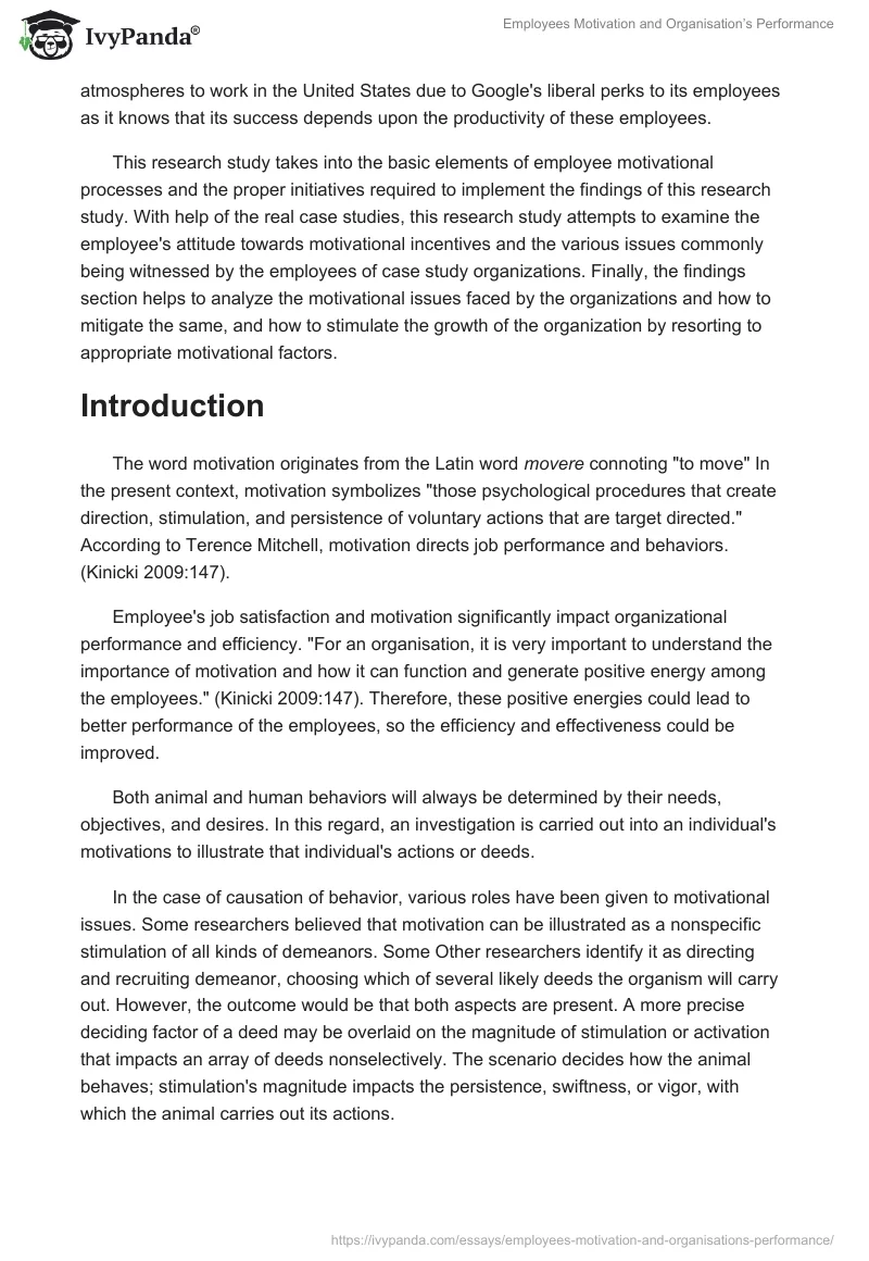 Employees Motivation and Organisation’s Performance. Page 2