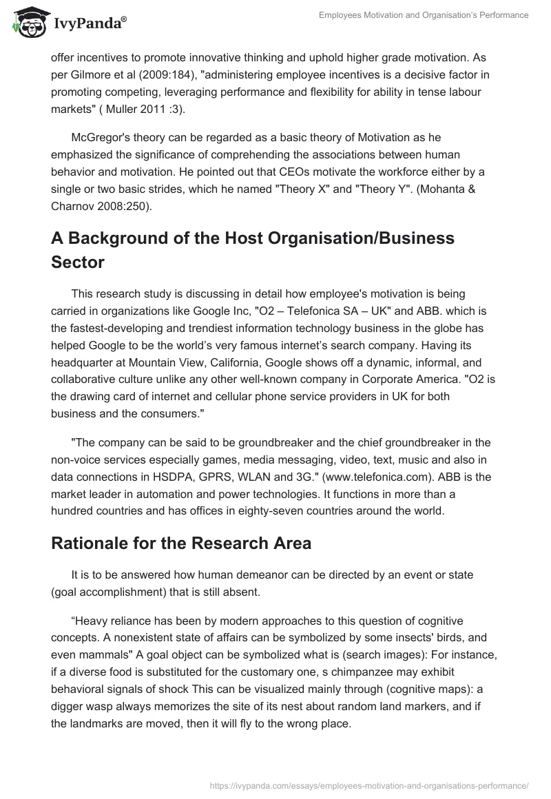 Employees Motivation and Organisation’s Performance. Page 4