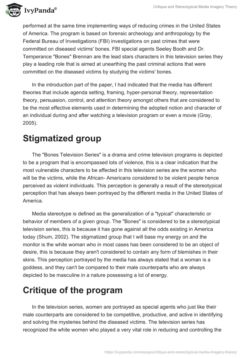 Critique and Stereotypical Media Imagery Theory. Page 2