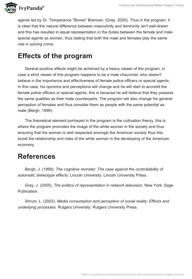 Critique and Stereotypical Media Imagery Theory. Page 4