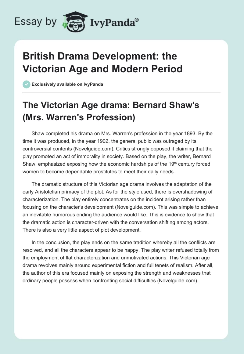 British Drama Development: the Victorian Age and Modern Period. Page 1