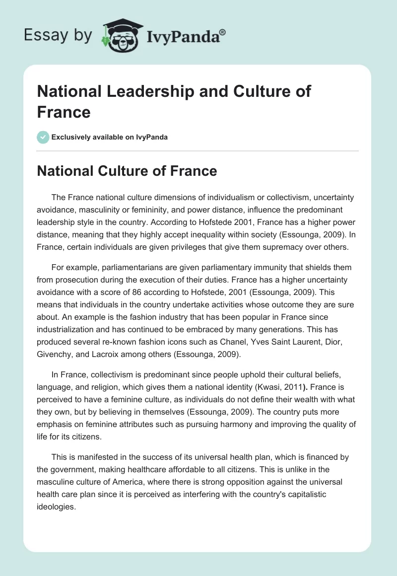 National Leadership and Culture of France. Page 1