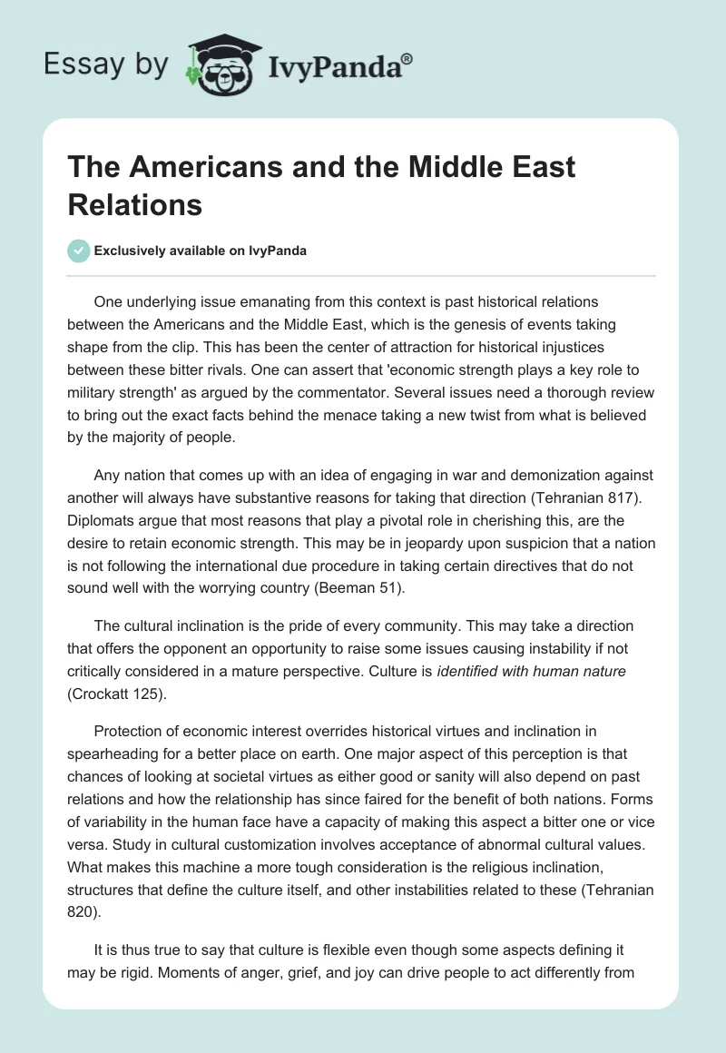 The Americans and the Middle East Relations. Page 1