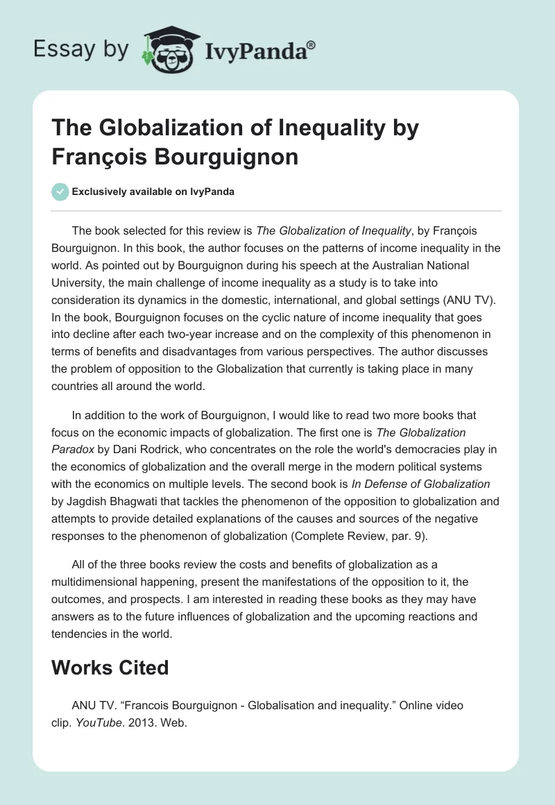 "The Globalization of Inequality" by François Bourguignon. Page 1