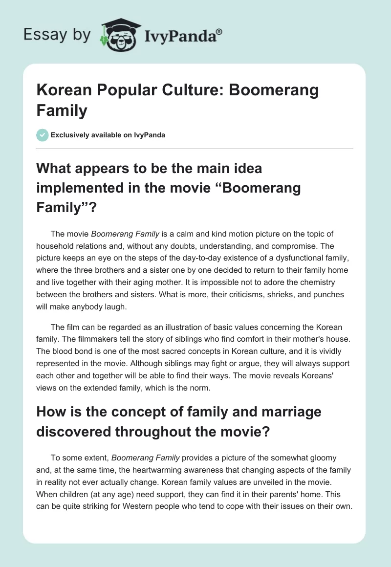 Korean Popular Culture: "Boomerang Family". Page 1