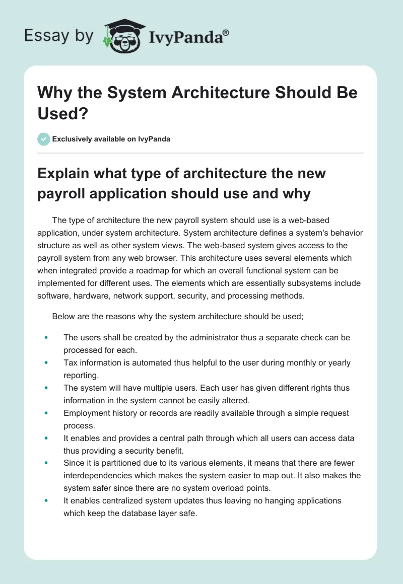 Why the System Architecture Should Be Used?. Page 1
