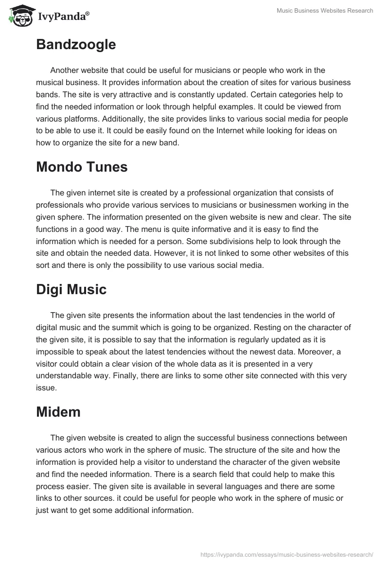 Music Business Websites Research. Page 2