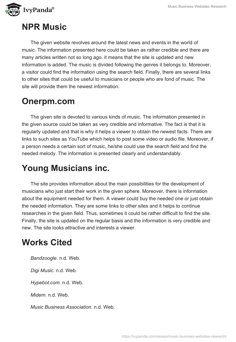 Music Business Websites Research. Page 3