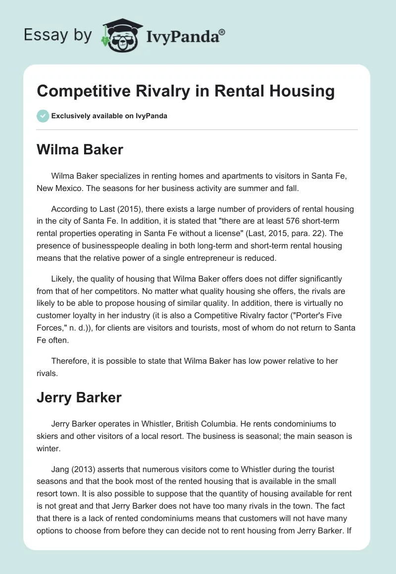 Competitive Rivalry in Rental Housing. Page 1