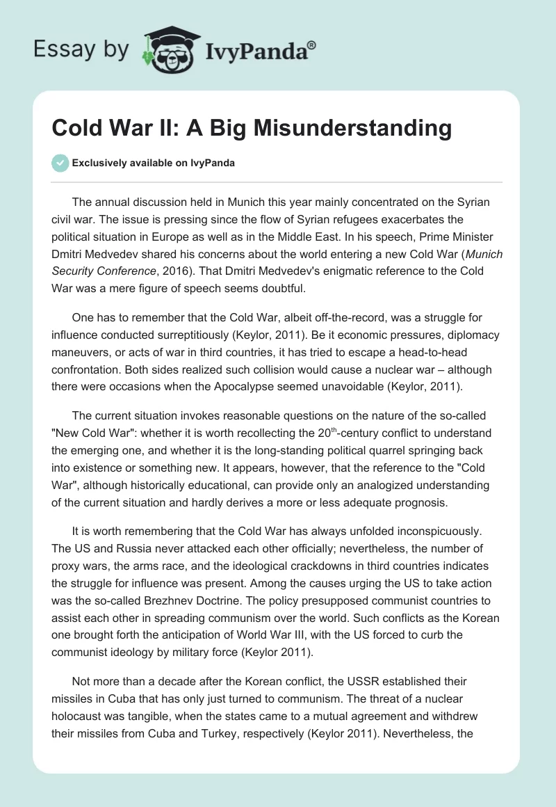 Cold War II: A Big Misunderstanding. Page 1
