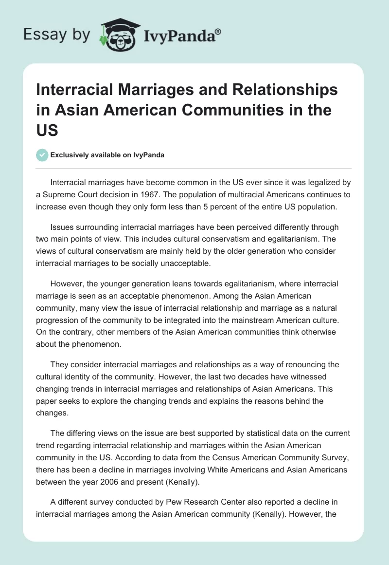 Interracial Marriages and Relationships in Asian American Communities in the US. Page 1