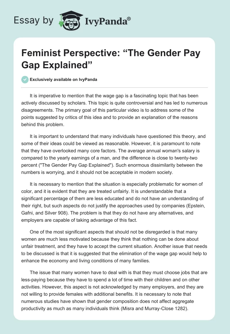 Feminist Perspective: “The Gender Pay Gap Explained”. Page 1