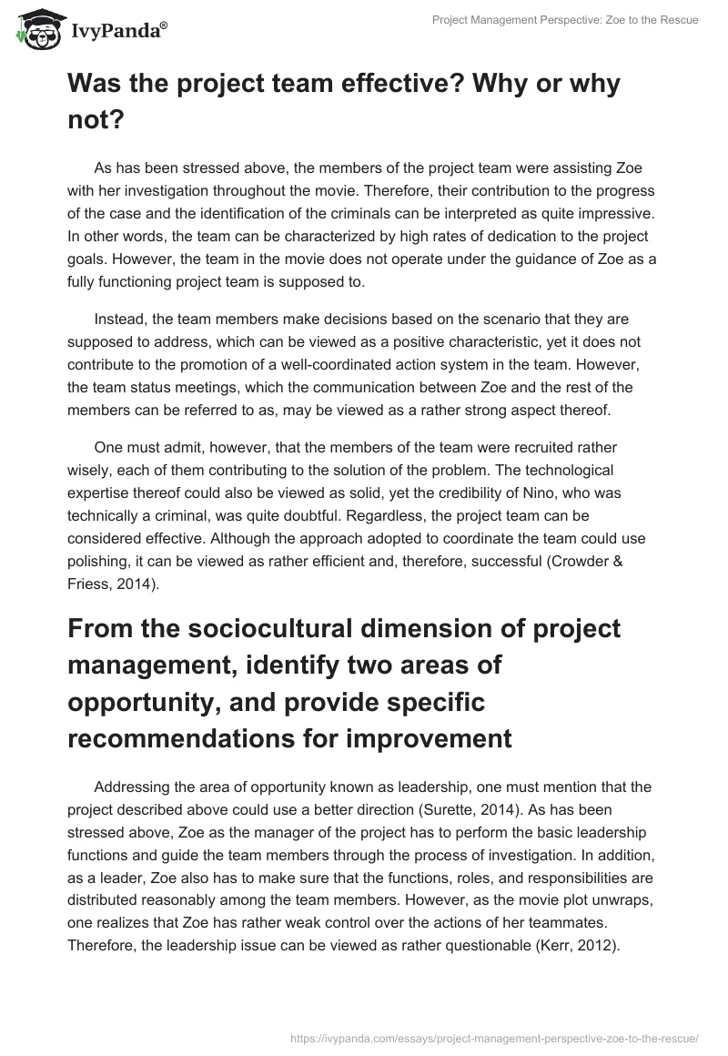 Project Management Perspective: Zoe to the Rescue. Page 2