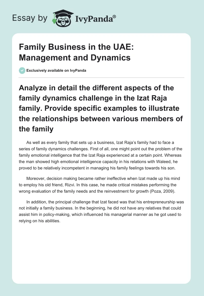 Family Business in the UAE: Management and Dynamics. Page 1