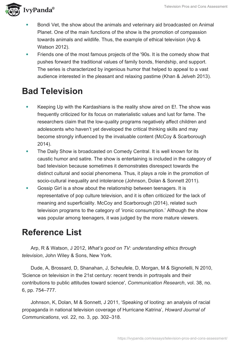 Television Pros and Cons Assessment. Page 2