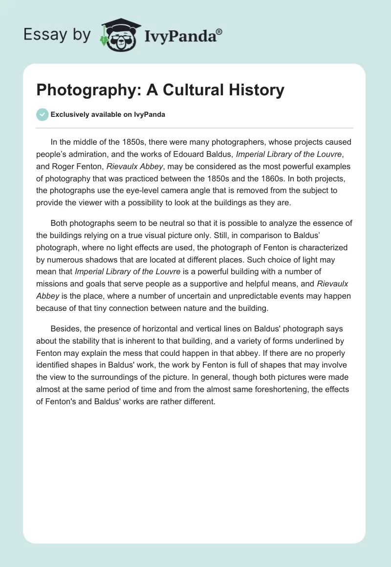 Photography: A Cultural History. Page 1