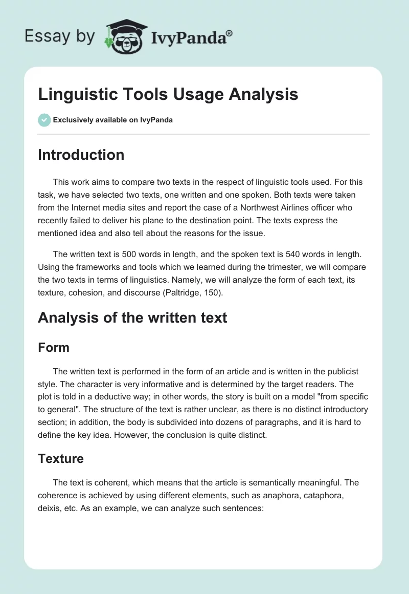 Linguistic Tools Usage Analysis. Page 1