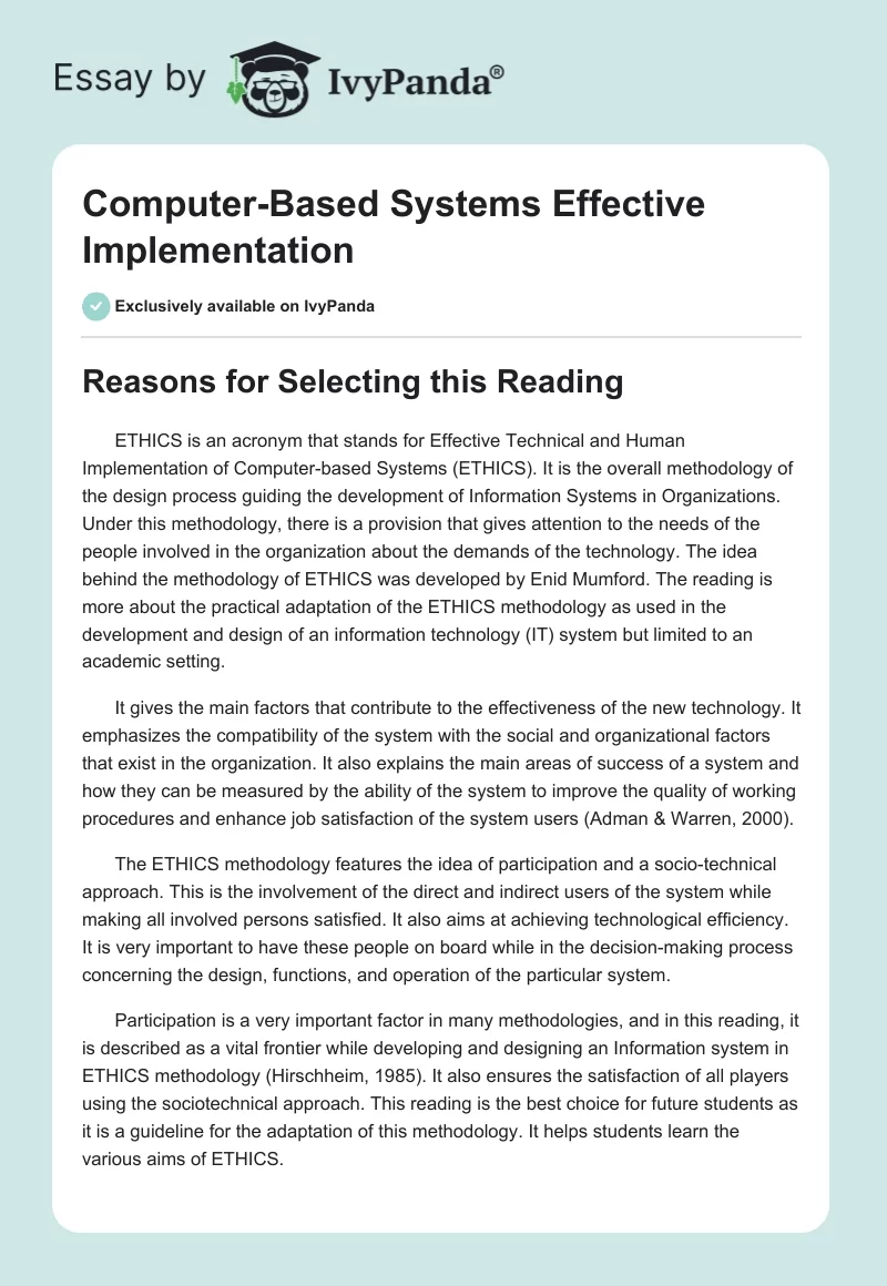 Computer-Based Systems Effective Implementation. Page 1
