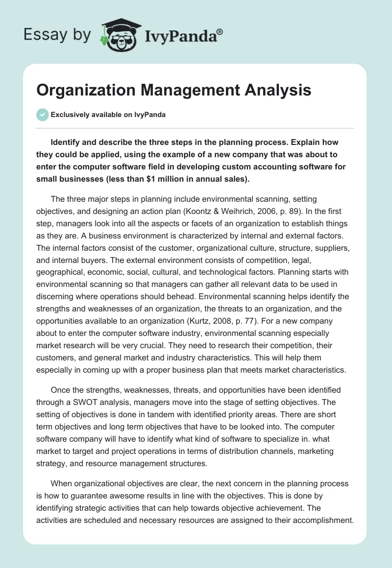 Organization Management Analysis. Page 1
