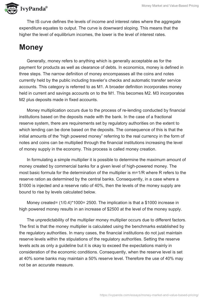Money Market and Value-Based Pricing. Page 3
