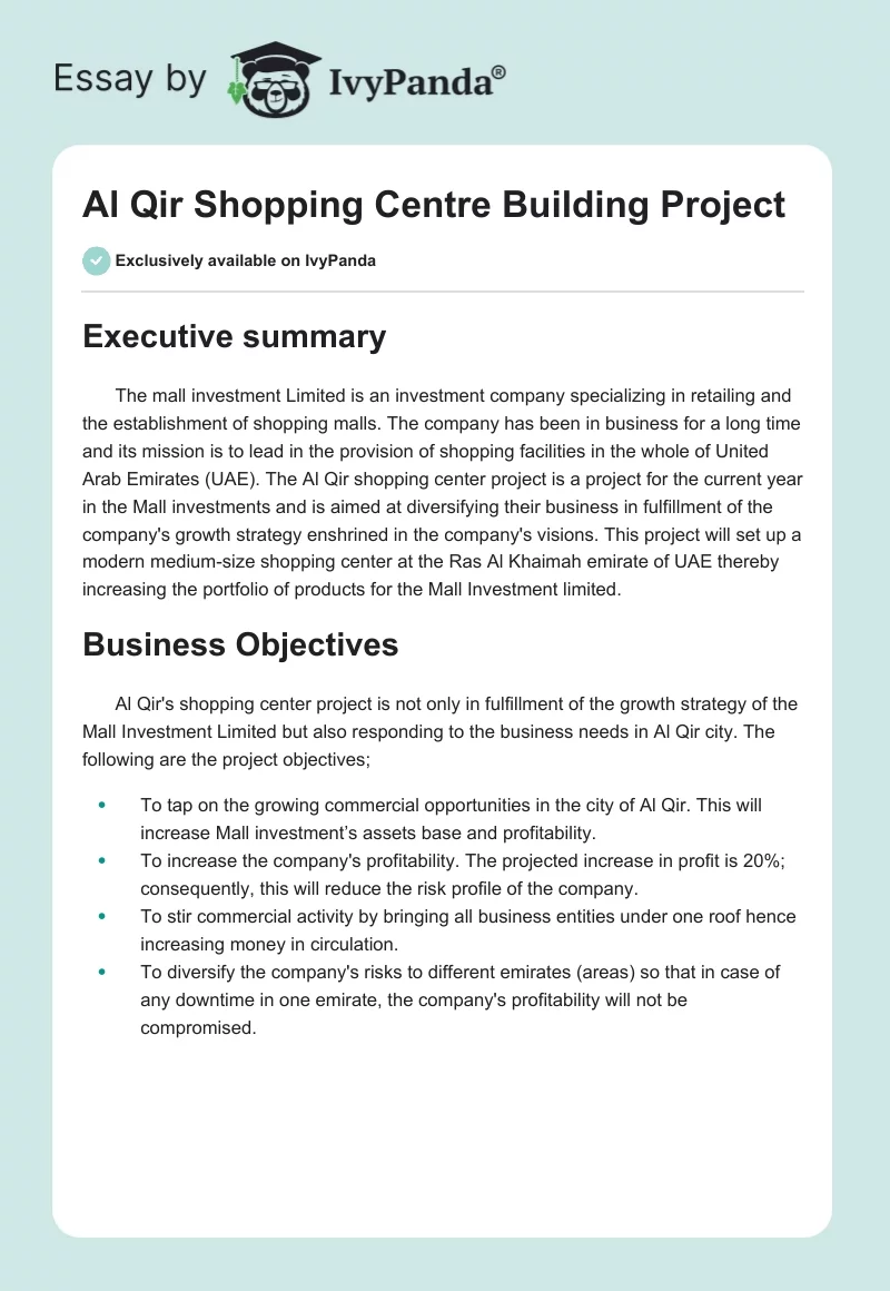 Al Qir Shopping Centre Building Project. Page 1